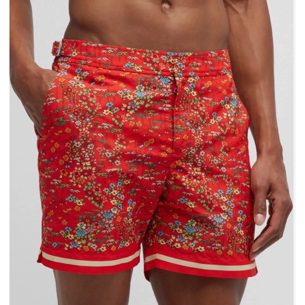 Orlebar Brown Bulldog Solo Fantasy Swim Shorts Red Floral 32 Preppy Miami NWT